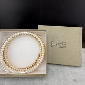 Vintage Honora 3 Wrap Collar Beaded Necklace In Box 16" Signed